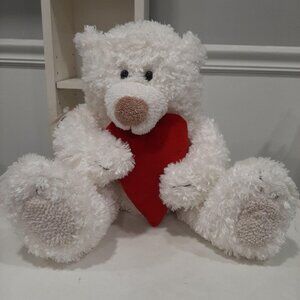 Hallmark Heartly Plush White talking Teddy Bear With Red Heart